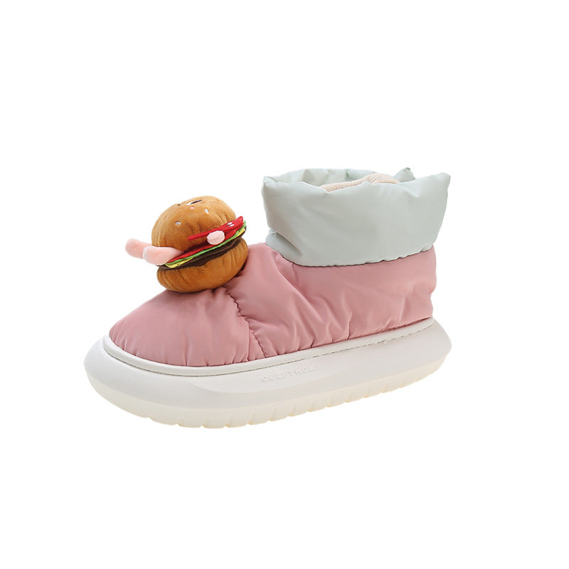Wholesale Burgers Fries Cute Cartoon Snow Boots Velvet Thick-soled Rubber Winter Slippers